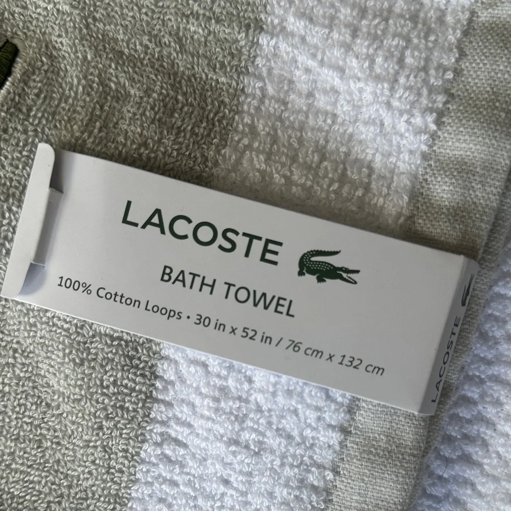 Lacoste White and Light Gray Towel with Green Logo